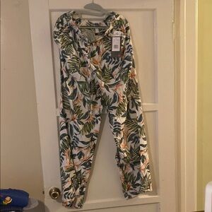 Green and Orange Botanical Jumpsuit with Relaxed Fit